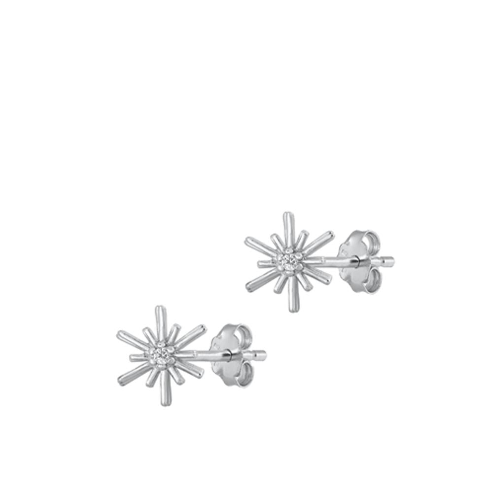 Sterling Silver Classic Clear CZ High Polished StarFashion Earrings 925 New