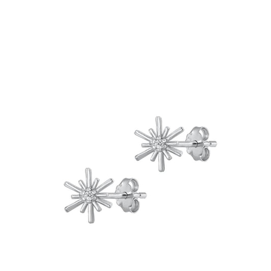 Sterling Silver Classic Clear CZ High Polished StarFashion Earrings 925 New