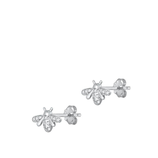 Sterling Silver Unique Cute Clear CZ Bee High Polished Fashion Earrings 925 New