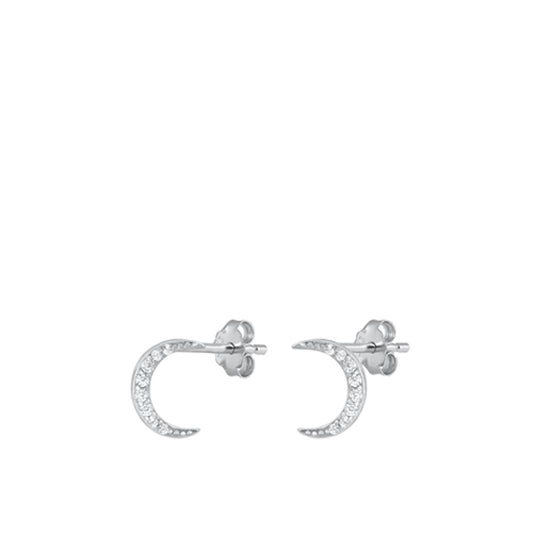 Sterling Silver Classic Clear CZ Crescent Moon Unique Fashion Earrings 925 New