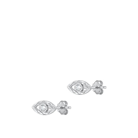 Sterling Silver Beautiful Unique Clear CZ Fashion Eye Earrings 925 New