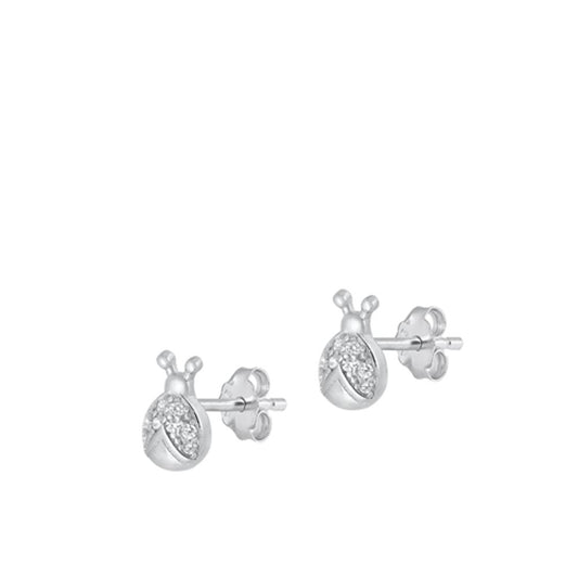 Sterling Silver Classic Clear CZ Ladybug Unique Fashion Earrings 925 New