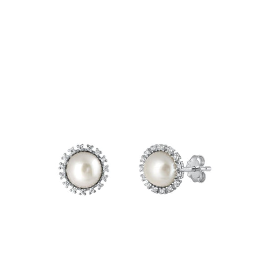 Sterling Silver Wholesale Clear CZ Freshwater Pearl Stud Earrings 925 New