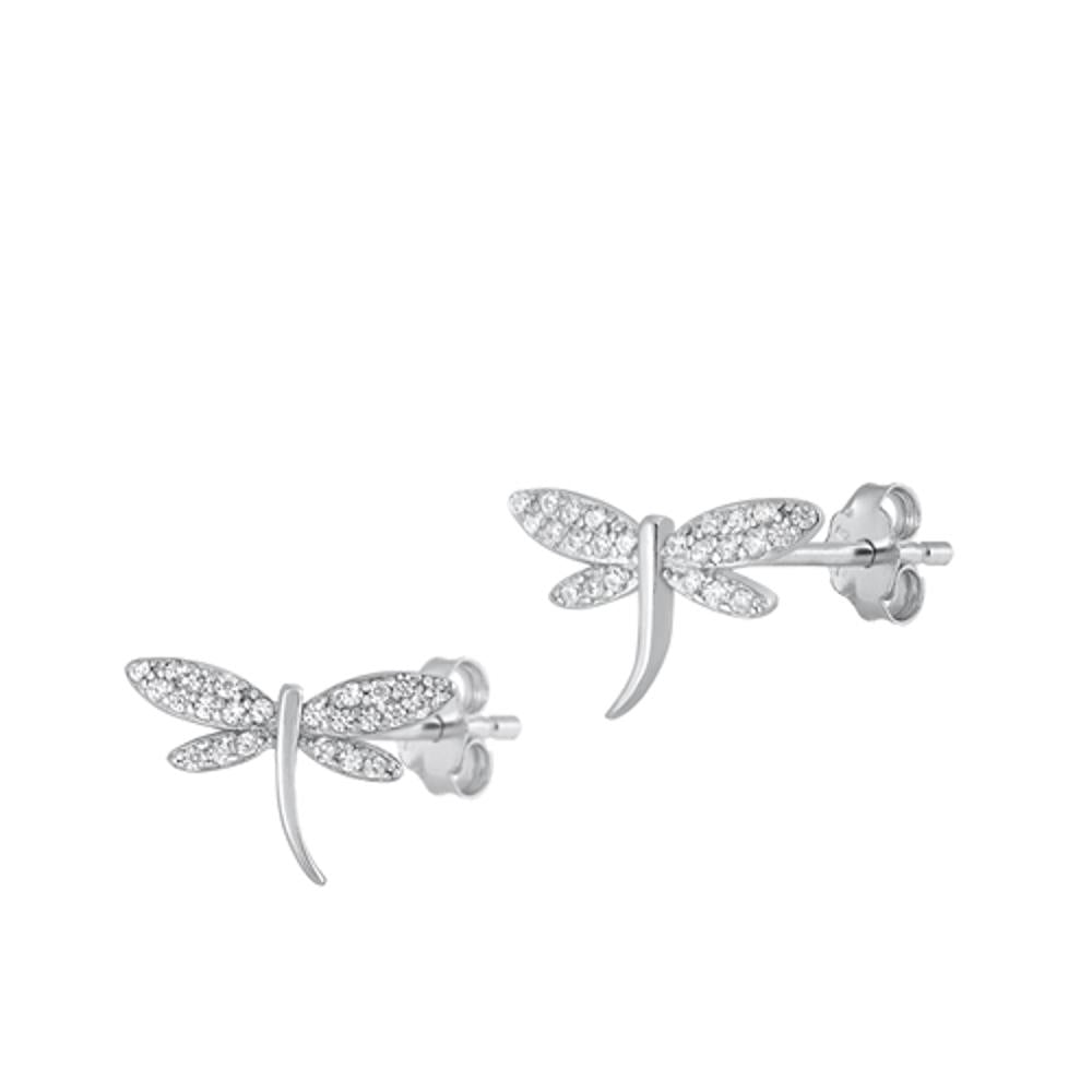 Sterling Silver Cute Clear CZ Dragonfly Unique Fashion Earrings 925 New