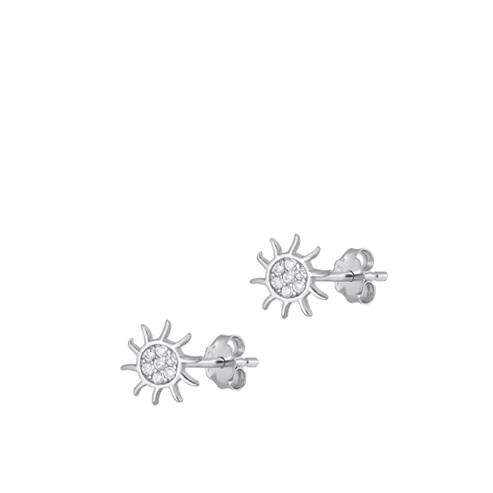 Sterling Silver Unique Clear CZ Sun Cute Fashion Stud Earrings 925 New