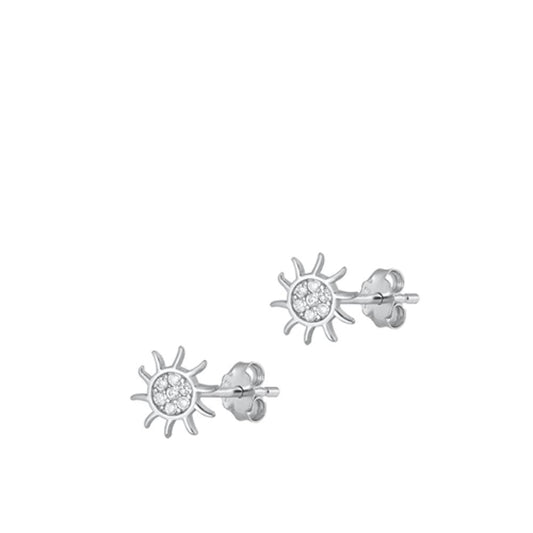 Sterling Silver Unique Clear CZ Sun Cute Fashion Stud Earrings 925 New