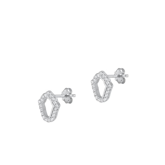 Sterling Silver Classic Clear CZ Hamsa Stud High Polished Earrings .925 New