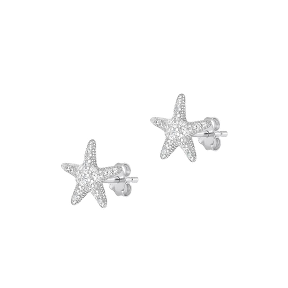 Sterling Silver Cute Clear CZ Starfish Beach Ocean Stud Earrings .925 New