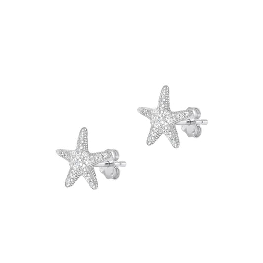 Sterling Silver Cute Clear CZ Starfish Beach Ocean Stud Earrings .925 New