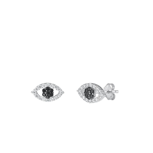 Sterling Silver .925 New Beautiful Black CZ Clear CZ Eye High Polished Earrings