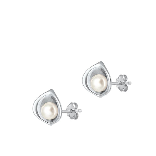 Sterling Silver Cute Mother of Pearl Stud High Polished Earrings .925 New
