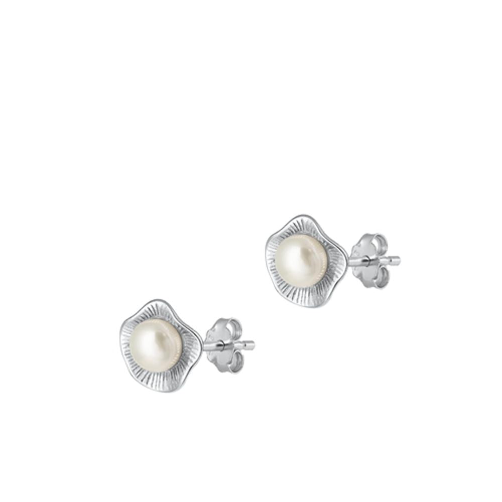 Sterling Silver Beautiful Freshwater Pearl Stud High Polished Earrings .925 New