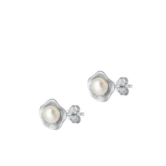 Sterling Silver Beautiful Freshwater Pearl Stud High Polished Earrings .925 New