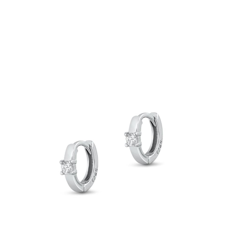 Sterling Silver Cute Clear CZ Huggie Hoop Unique Fashion Earrings 925 New