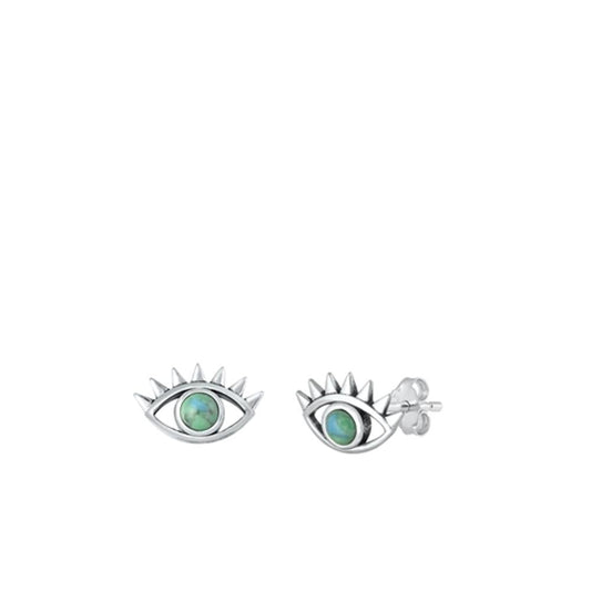 Sterling Silver Turquoise Evil Eye Stud Good Fortune Earrings .925 New