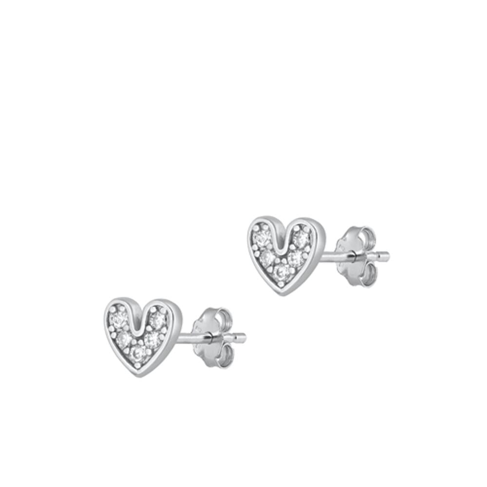 Sterling Silver Simple Love CZ Heart High Polished Stud Earrings Love Post .925