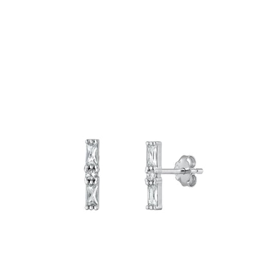 Sterling Silver Classic Clear CZ High Fashon Bar Earrings 925 New