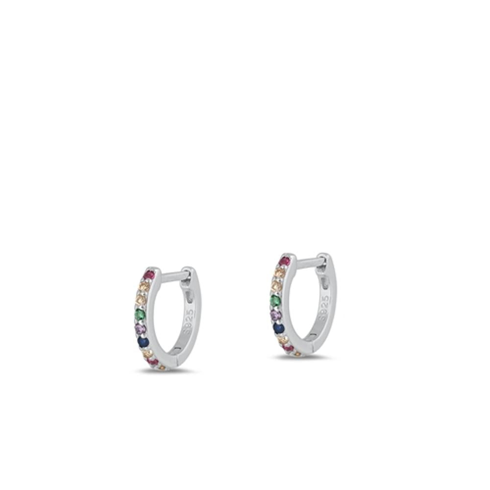 Sterling Silver Fashion Multicolor CZ Hoop Earrings 925 New High Polished