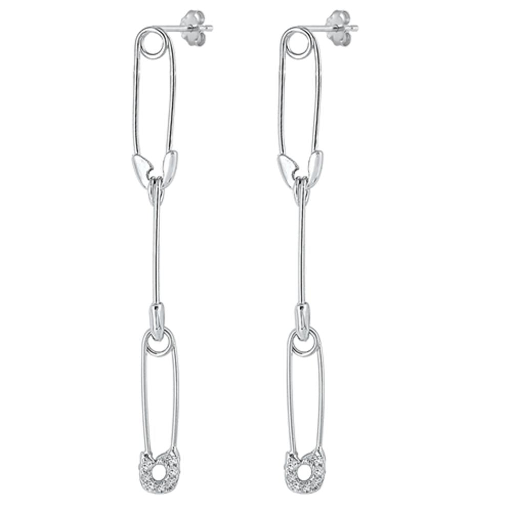Sterling Silver Wholesale Clear CZ Safety Pin Dangle Fashion Earrings .925 New
