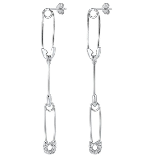Sterling Silver Wholesale Clear CZ Safety Pin Dangle Fashion Earrings .925 New