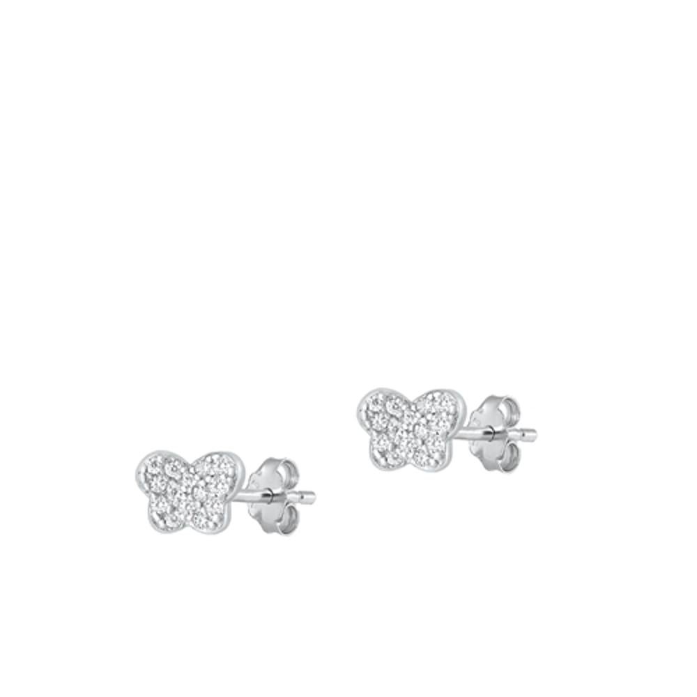 Sterling Silver Cute Clear CZ Butterfly High Polished Stud Earrings .925 New