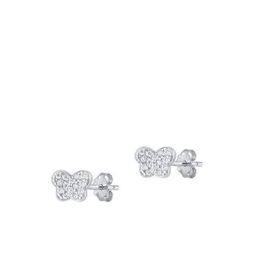 Sterling Silver Cute Clear CZ Butterfly High Polished Stud Earrings .925 New