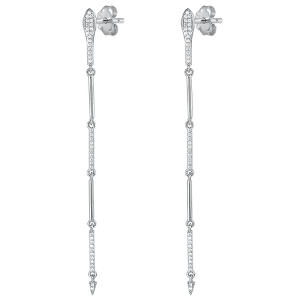 Sterling Silver Wholesale Clear CZ Dangle High Polished Fashion Earrings 925 New