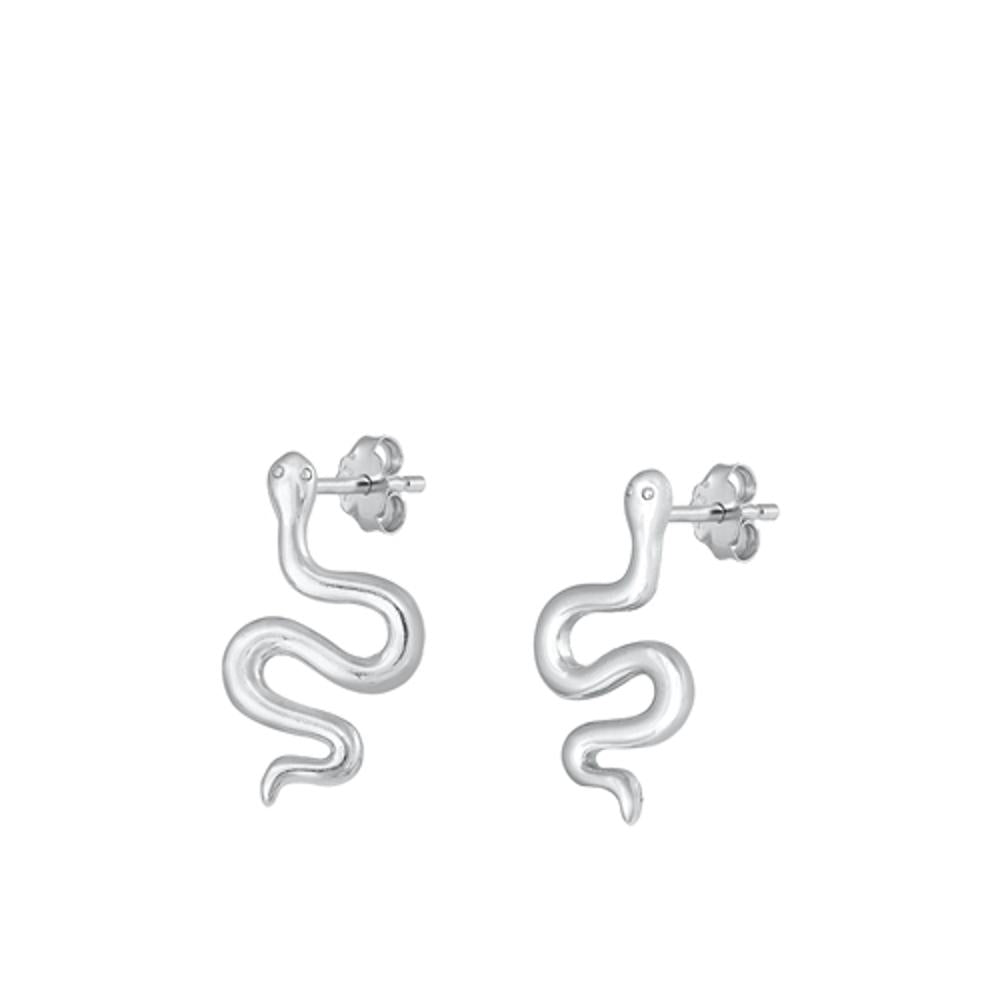 Sterling Silver Fashion Snake High Polished Stud Earrings .925 New