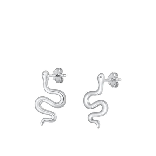 Sterling Silver Fashion Snake High Polished Stud Earrings .925 New