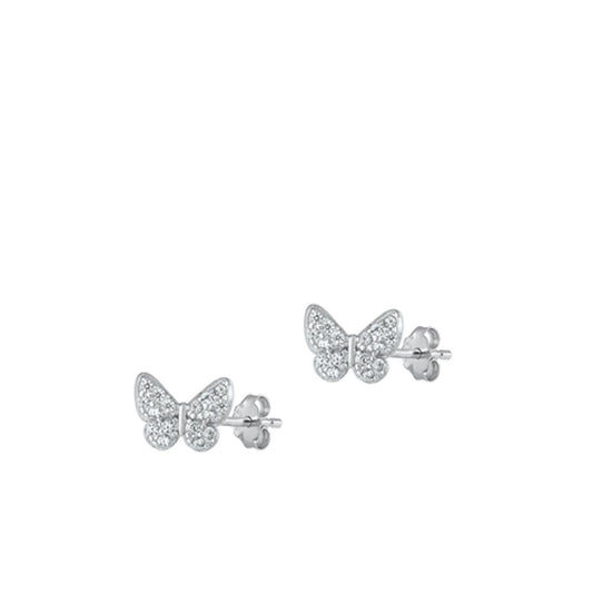 Sterling Silver Fashion Clear CZ Butterfly Stud Earrings 925 New High Polished
