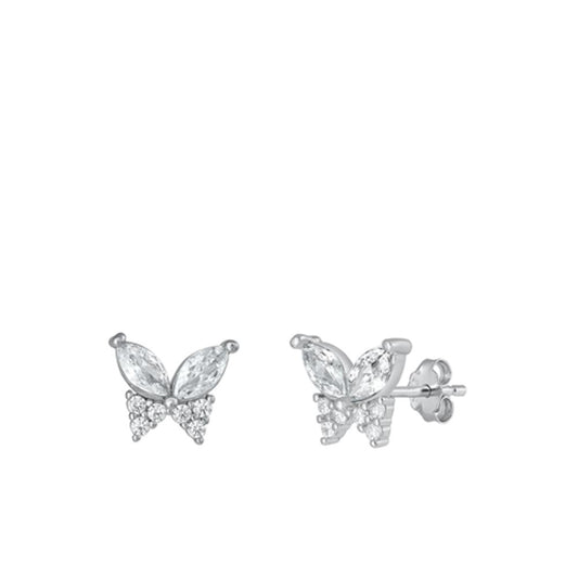 Sterling Silver Wholesale Clear CZ Butterfly Earrings 925 New High Polished