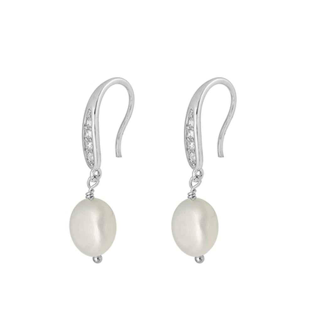 Sterling Silver Classic Clear CZ Freshwater Pearl Earrings New 925 High Polished
