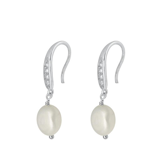 Sterling Silver Classic Clear CZ Freshwater Pearl Earrings New 925 High Polished