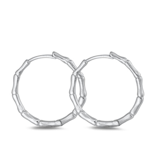 Sterling Silver Cute Bamboo Design Endless Hoop Earrings 925 New High Polished