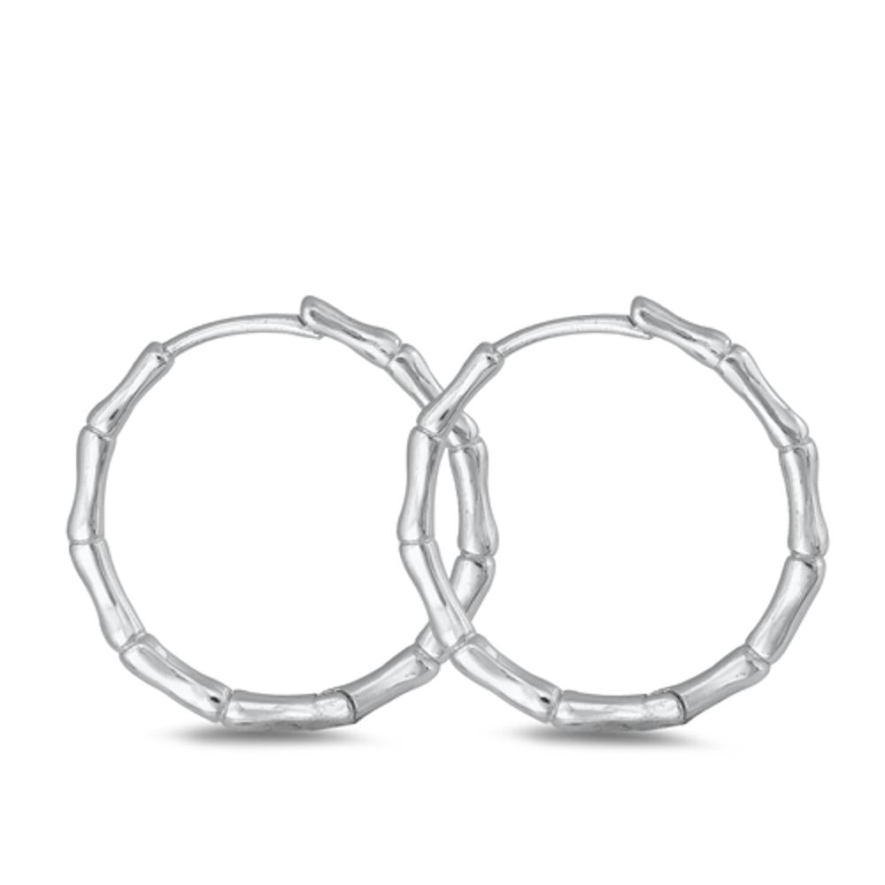 Sterling Silver Cute Bamboo Design Endless Hoop Earrings 925 New High Polished
