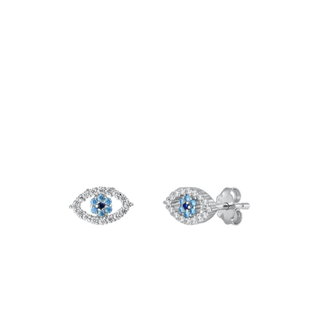Sterling Silver Cute Clear CZ Blue Topaz CZ Evil Eye Earrings .925 New