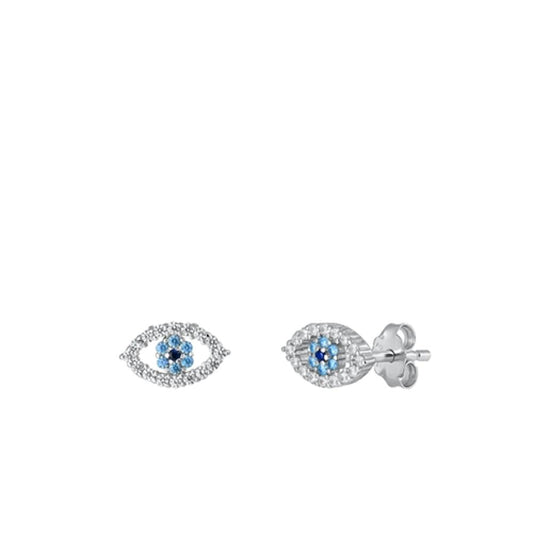 Sterling Silver Cute Clear CZ Blue Topaz CZ Evil Eye Earrings .925 New