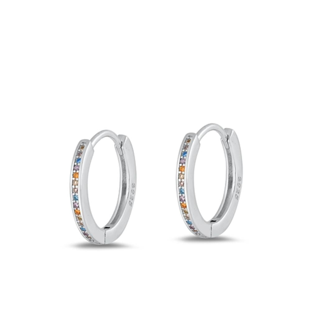 Sterling Silver Beautiful Multicolor CZ Hoop Earrings 925 New High Polished