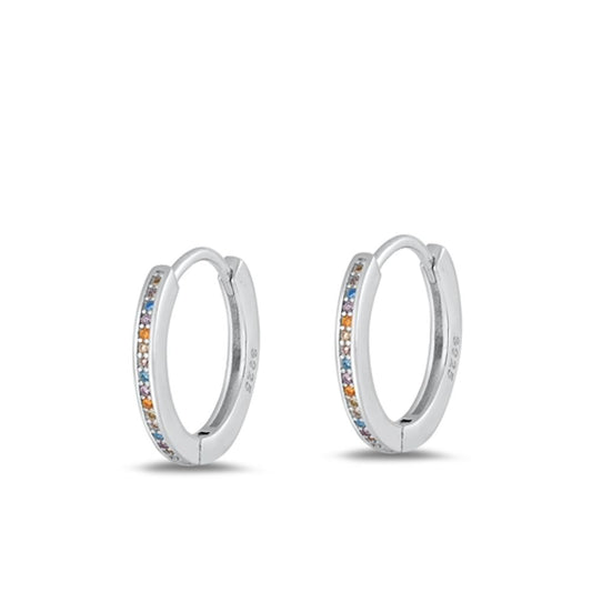 Sterling Silver Beautiful Multicolor CZ Hoop Earrings 925 New High Polished