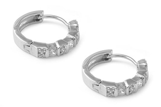 Huggie Hoop Earrings Clear Simulated CZ .925 Sterling Silver