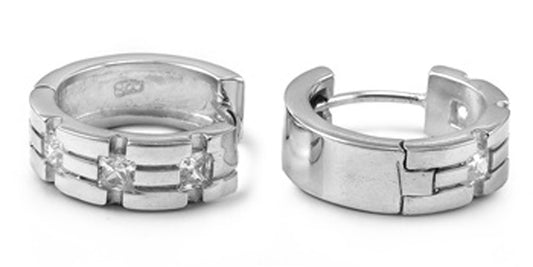 Huggie Hoop Earrings Clear Simulated CZ .925 Sterling Silver