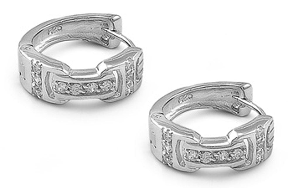 Huggie Hoop Earrings Clear Simulated CZ .925 Sterling Silver