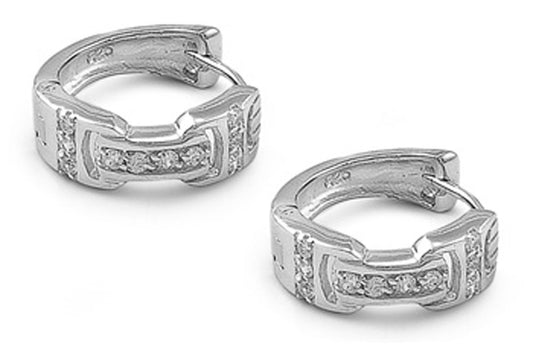 Huggie Hoop Earrings Clear Simulated CZ .925 Sterling Silver
