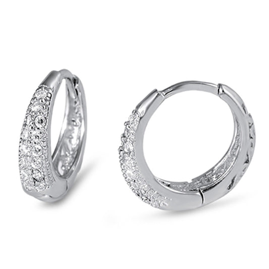 Sparkly Tapered Hoop Elegant Clear Simulated CZ .925 Sterling Silver Formal Huggie Hoop Earrings