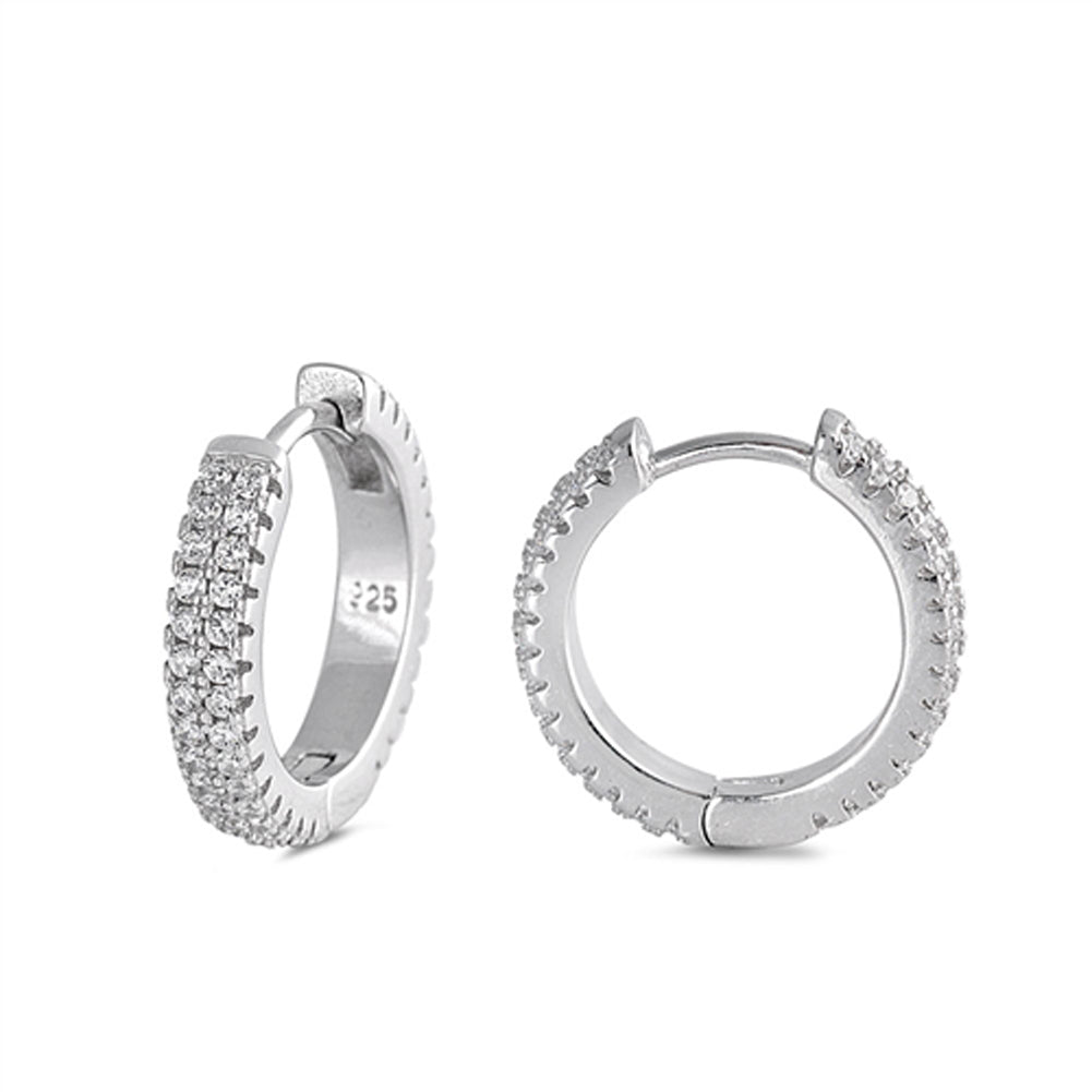Simple Studded Hoop Classic Clear Simulated CZ .925 Sterling Silver Huggie Huggie Hoop Earrings