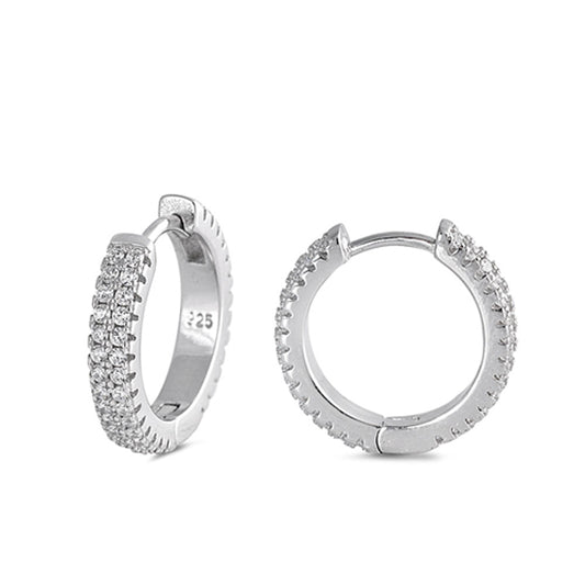 Simple Studded Hoop Classic Clear Simulated CZ .925 Sterling Silver Huggie Huggie Hoop Earrings