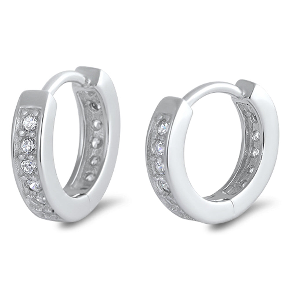 Studded Huggie Hoop Sparkly Clear Simulated CZ .925 Sterling Silver Classic Huggie Hoop Earrings