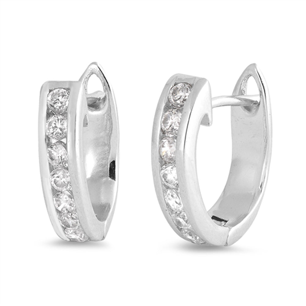 Sterling Silver Cluster Hoop Elegant Studded High Polish Earrings Clear CZ 925