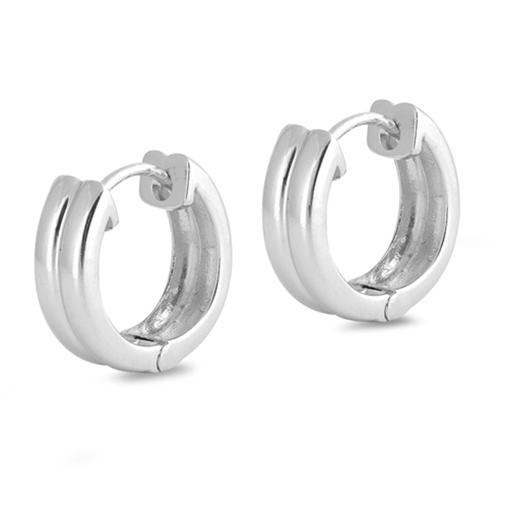 Sterling Silver Simple Double Round Hoop High Polish Classic Earrings Clear CZ