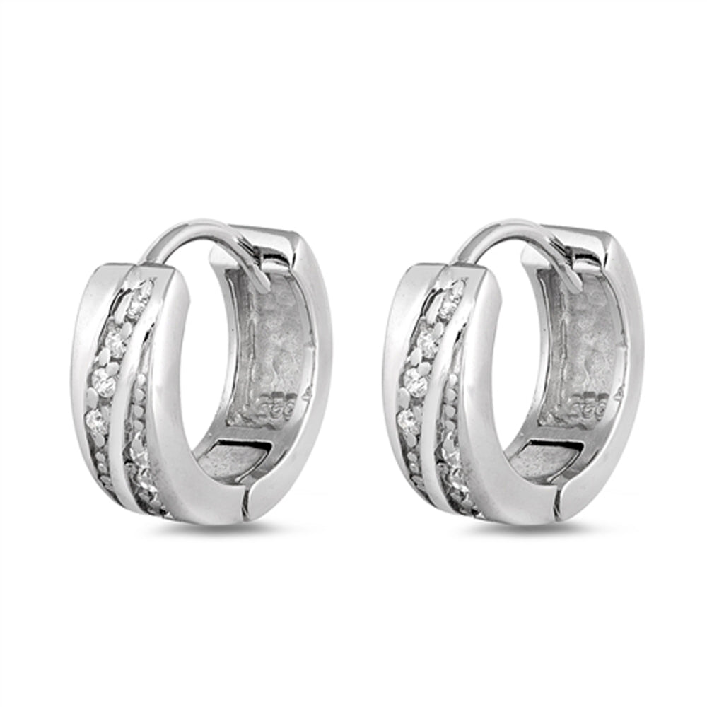 Sterling Silver Classic Hoop Elegant Romantic Traditional Earrings Clear CZ 925